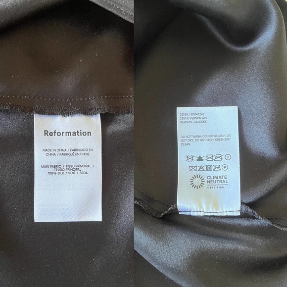 Reformation midi dress Cillian Silk ruffle neckline tie back in black Sz Medium - Picture 10 of 13